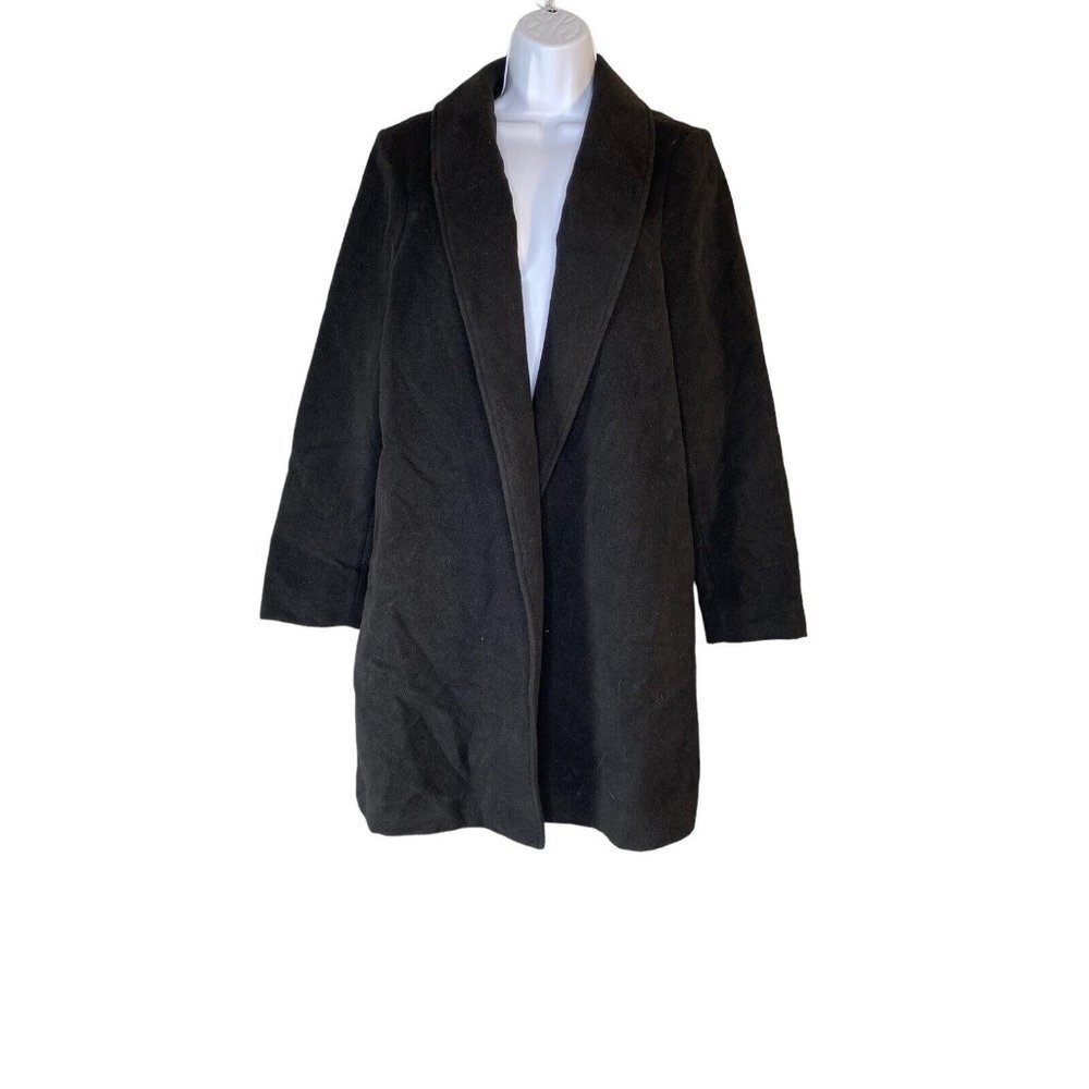Halogen Womens Black Double Face Heavy Open Coat Jacket Size Large‎